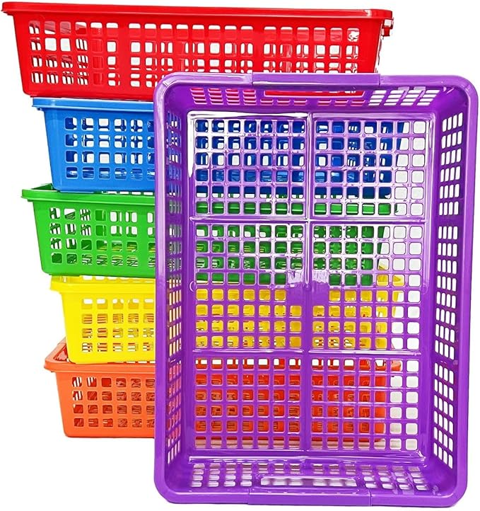 6 Pack Plastic Turn in Paper Trays for Classroom, Colorful Storage Bin Basket Organizers for School Supplies, Classroom Organization and Storage Tray Holds 4A Paper