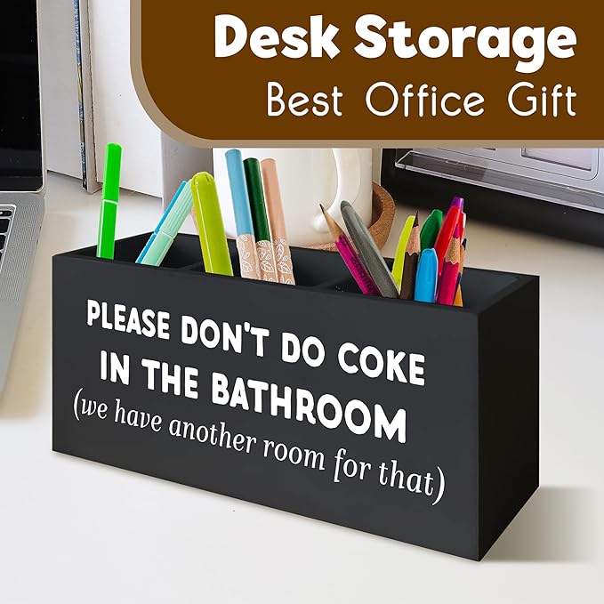 Funny Bathroom Decor Signs Please Don't Do Coke in The Bathroom Shelf Decor, Funny Desk Pen Holder, Funny Signs Office Wooden Pen Holder