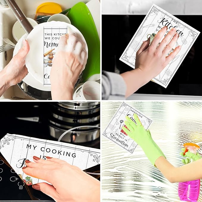 Funny Swedish Dishcloths for Kitchen - 6PCS Funny Kitchen Wash Cloths for Dishes Reusable, Cooking Themed Washable Sponge Towels Gifts for Home Party Cleaning Housewarming