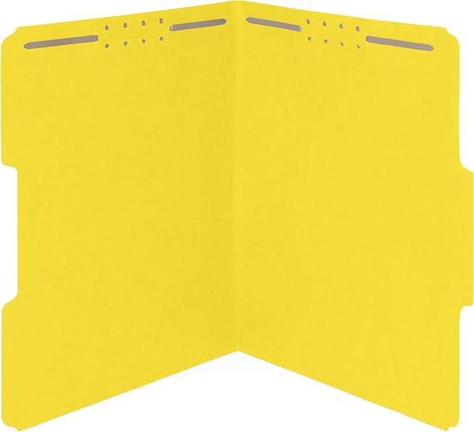 50 Yellow Fastener File Folders - 1/3 Cut Reinforced Tab- Durable 2 Prongs Designed to Organize Standard Medical Files, Law Client Files, Office Reports - Letter Size, Yellow, 50 Pack