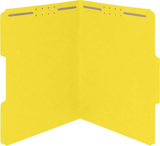 50 Yellow Fastener File Folders - 1/3 Cut Reinforced Tab- Durable 2 Prongs Designed to Organize Standard Medical Files, Law Client Files, Office Reports - Letter Size, Yellow, 50 Pack