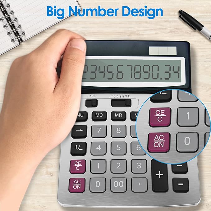 Helect 12 Digit Desktop Calculator, Standard Function Business Desktop Calculator, Silver