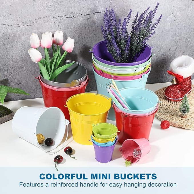 PATIKIL 5.1"x4.7" Small Metal Buckets with Handle, 12 Pcs Mini Galvanized Bucket Colorful Easter Buckets for Crafts Party Favors Decoration, Light Green