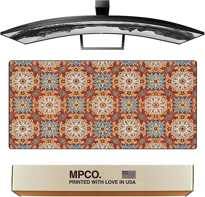 MPCO. Arabic Textiles Large Gaming Desk Pad - 36" x 17" Aeroglyde Fabric Scarlet-Fields Desk Mats - Non-Slip, Washable, Smooth Glide for Precision Gaming & Work