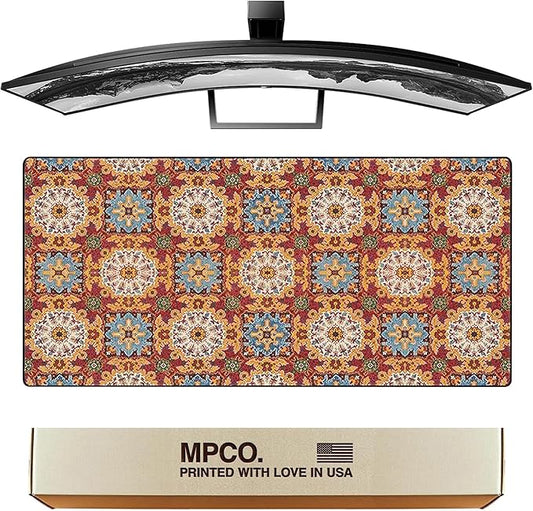 MPCO. Arabic Textiles Large Gaming Desk Pad - 36" x 17" Aeroglyde Fabric Scarlet-Fields Desk Mats - Non-Slip, Washable, Smooth Glide for Precision Gaming & Work