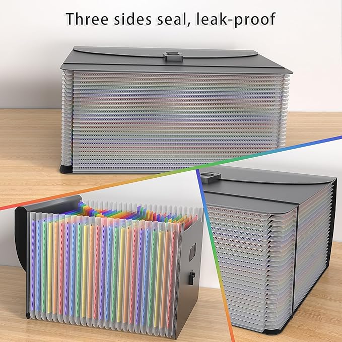 25 Pockets Expanding File Folders,Accordion File Organizer,Portable Filing Box with Plastic Handle,Expandable File Folder,Monthly Bill Receipt Paper and Document Organizer,Colored Tabs,A4/Letter Size