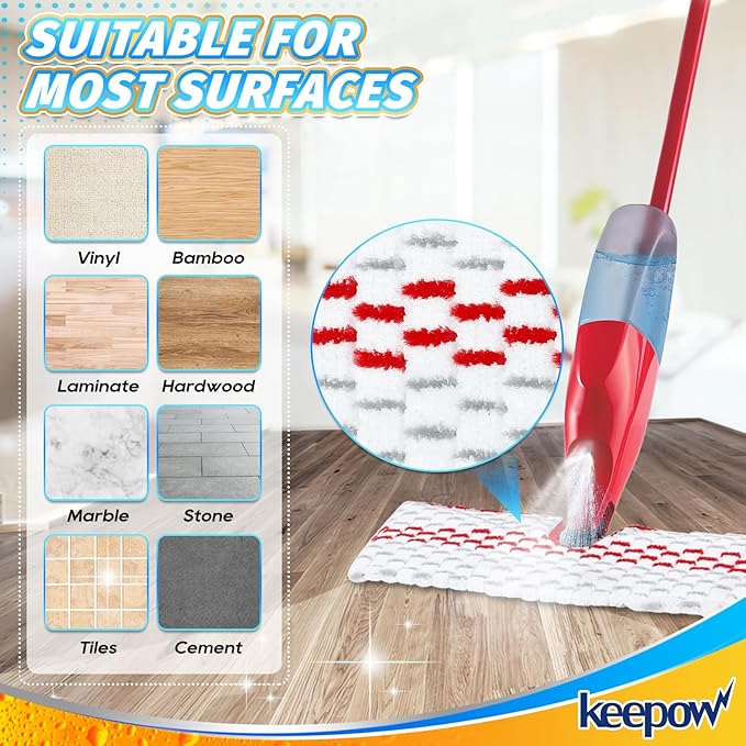 KEEPOW Mop Pads Refills Compatible with O-Cedar Promist Max Spray Mop Double-side Washable Reusable Flip Mopping Pads Replacement for Dry Wet Floor Cleaning,5 Packs