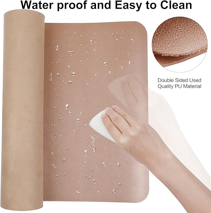 Boutilon Leather Desk Pad Protector,Non-Slip Mouse Pad,Laptop Desk Pad,Office Mouse Mat,Waterproof Leather Desk Blotter,Desk Writing Pad for Office and Home (M-Champagne,30"x14")