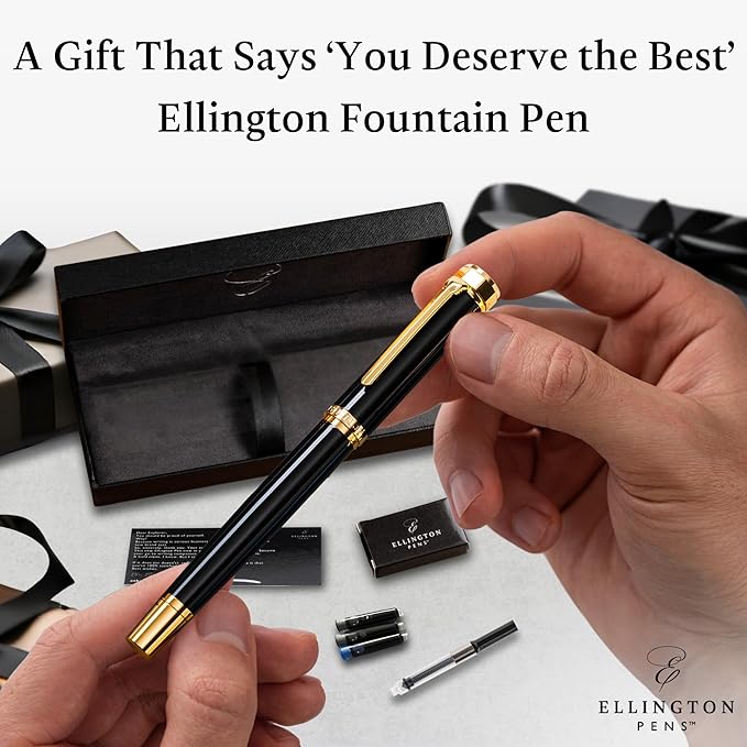Ellington Pens Luxury Fountain Pen Set- Smooth Fine Nib- Includes 3 Ink Cartridges, Refillable Ink Converter, Gift Box -Fountain Pens For Writing, Calligraphy, Journaling, Sketching (Noble Heritage)