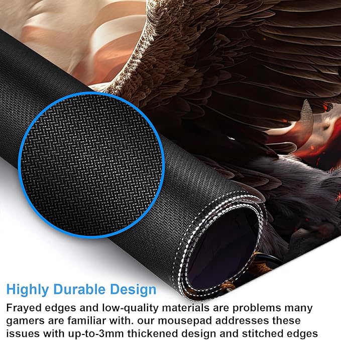 Desk Pad, American Flag and Bald Eagle XXL Gaming Mouse Pad with Stitched Edges,Non-Slip Waterproof Rubber Base Large Desk Mat for Keyboard and Mouse 35.4"x15.7"
