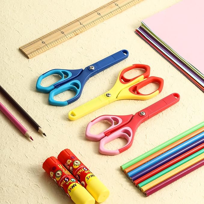 LIVINGO 5" Blunt Kid Scissors: Stainless Safety Toddler Preschool Children Scissors, School for Student Classroom Craft Art, Assorted Color, 3 Pack