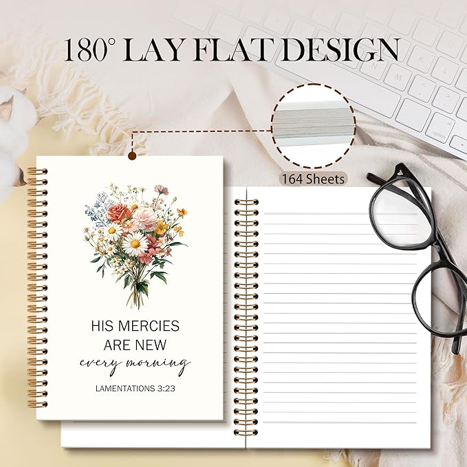 Floral Bible Notebook Journal - Christian Spiral Notebook, Bible Notebooks for Note Taking, His Mercies Floral Flower Notebooks Gifts for Women, Christian School Office Supplies, 6x8.2In