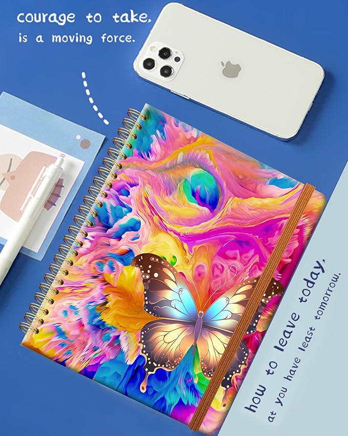 Ruled Spiral Writing Notebook,A5 Hardcover Lined College Journal for Women Lady Girl,Strong Twin-Wire Binding with Premium Paper,8.4" X 6",Perfect for School,Office,Home Gifts(Colorful Rainbow