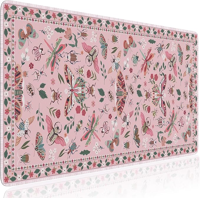 HAOCOO Pink Desk Pad Mat, Cute Keyboard Mat, Large Mouse Pad for Desk, Cute Desk Mat with Edge Stitched, Non-Slip Desk Pad for Keyboard and Mouse, Gaming, Office