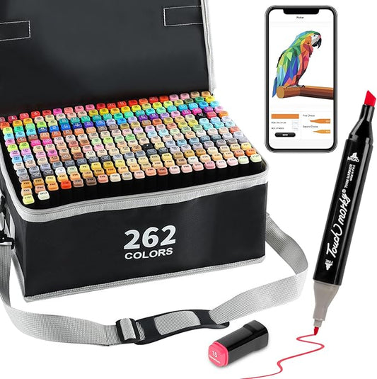 262 Colors Alcohol Markers with Free App, Chisel & Fine Tip Alcohol-Based Marker Set for Adults Kids, Dual Tip Artist Markers for Drawing, Coloring Illustration, Painting and Great Gift Idea