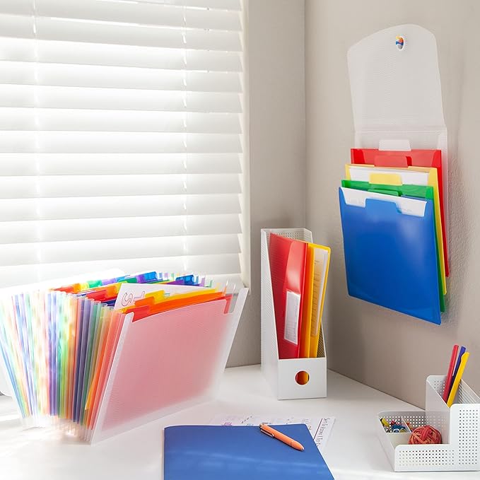 Smead Desktop Poly Expanding File Folder Organizer, Accordion File, Paper Document Storage, 24 Pockets, Flap and Cord Closure, Letter Size (70897)