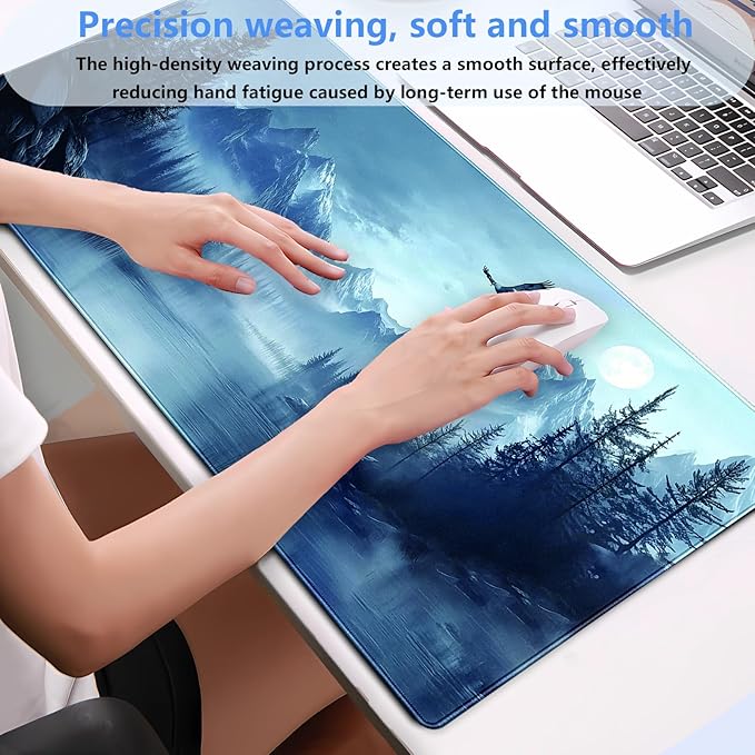 Eagle Mouse Pad Forest Desk Mat XXL Large Gaming Mousepad Winter Snow Mountain Scenery Aesthetics Computer Mat Keyboard and Mouse Pad Office Desk Decor 31.5 x 15.7 in