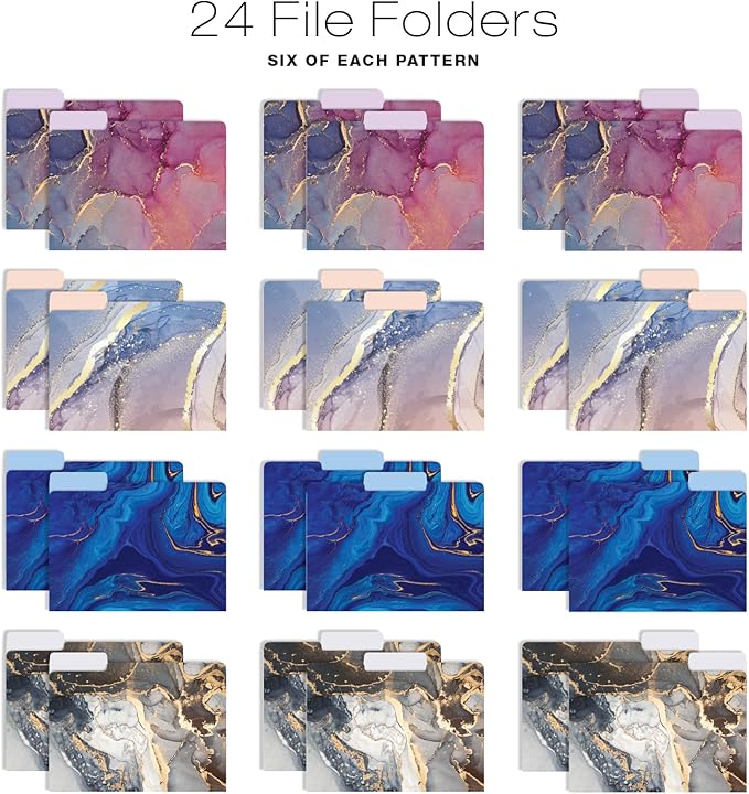 Global Printed Products Deluxe Designer Hanging File Folder Kit, Includes Metal Hanging Basket, 12 Hanging Folders, 24 File Folders, 1/3 Cut Tab, Assorted Positions, Letter Size (Marble)