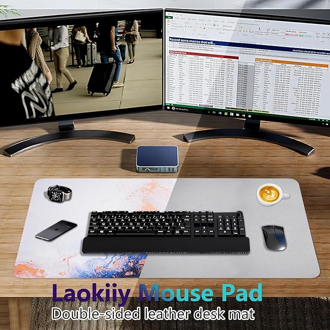 Desk Mat, Desk Pad Dual Leather Sided Desk Pad for Office and Home,Desk Organization and Accessories - Ideal for Large Mouse Pad and Desk Mats on Top of Desks (Blue White 31.5"x 15.7")
