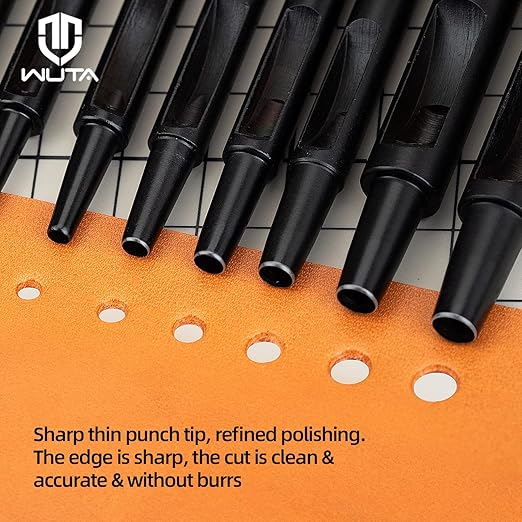 WUTA 10pcs Leather Punches Round Hole Puncher Plating Titanium Hollow Punching Tool Working for Watch Band, Fabric, Plastic (0.5+1+1.5+2+2.5+3+3.5+4+4.5+5mm)