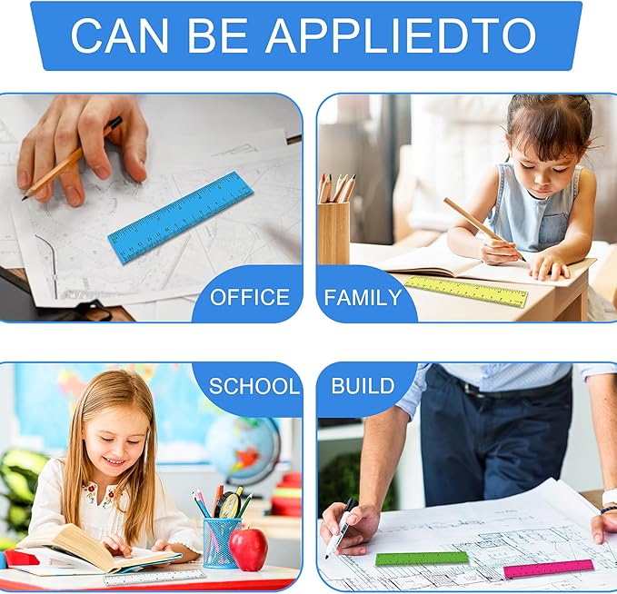 24Pcs Ruler 6 Inch, Clear Plastic Straight Edge Ruler, Colored Small Rulers Metric and Inches Drawing Rulers for Students Kids for Classroom School Supplies