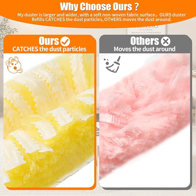 Senowi 60 Count 360° Heavy Duty Duster Refills Compatible with Swiffer,Large Size-Extra Thick Disposable Electrostatic Feather Duster Refill with 1 Retractable Handle(35-inch Length Fully expanded)