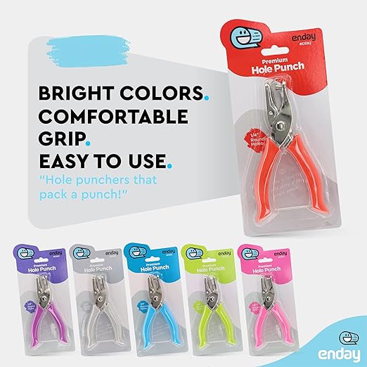 Single Hole Punch Metal Red, 1/4” Hole Puncher with Soft Grip Handles for Paper and Crafts Round Circle Shape, for Kids and Adults, Also Available in Green, Pink, Purple, Blue, Grey, 6 Pc – by Enday