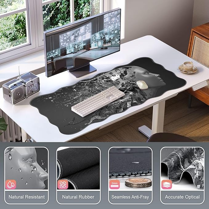 Gaming Mouse Pad, Large Mouse Pad XXL 35.4×15.7in, Extended Computer Keyboard Mouse Mat Desk Pad for Laptop with Stitched Edges, Waterproof Mousepad for Gamer Home&Office Women