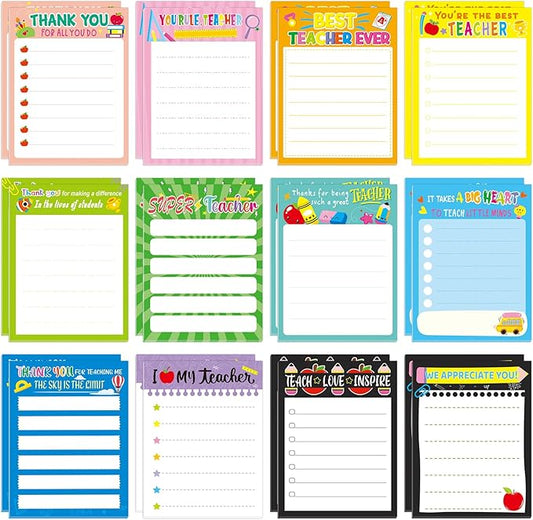 24 Pcs Teacher Appreciation Notepad Sets Memo Notepads Cute Sticky Notes School Appreciation Gift