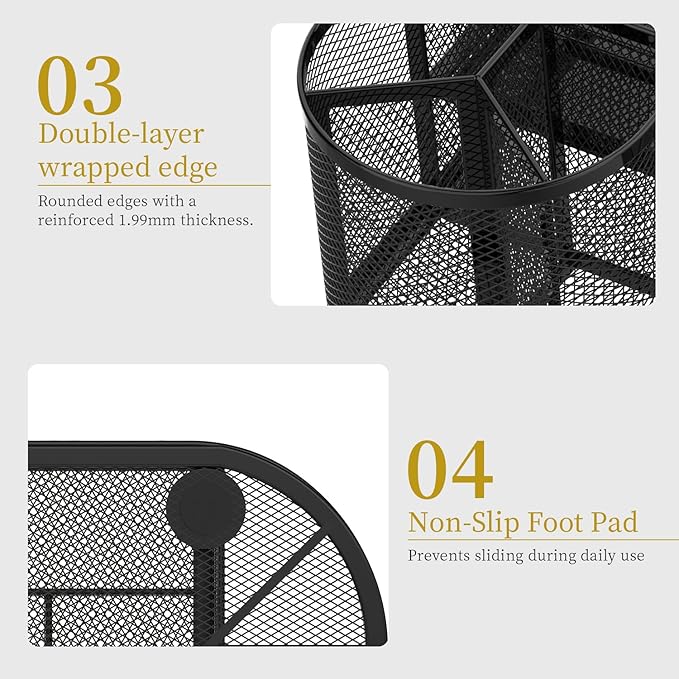 SUPEASY Mesh Desk Organizer, Desk Organizers and Accessories, Pen Holder with Drawers, Pencil Holder for Desk with 2 Drawer for Office Supplies, Black