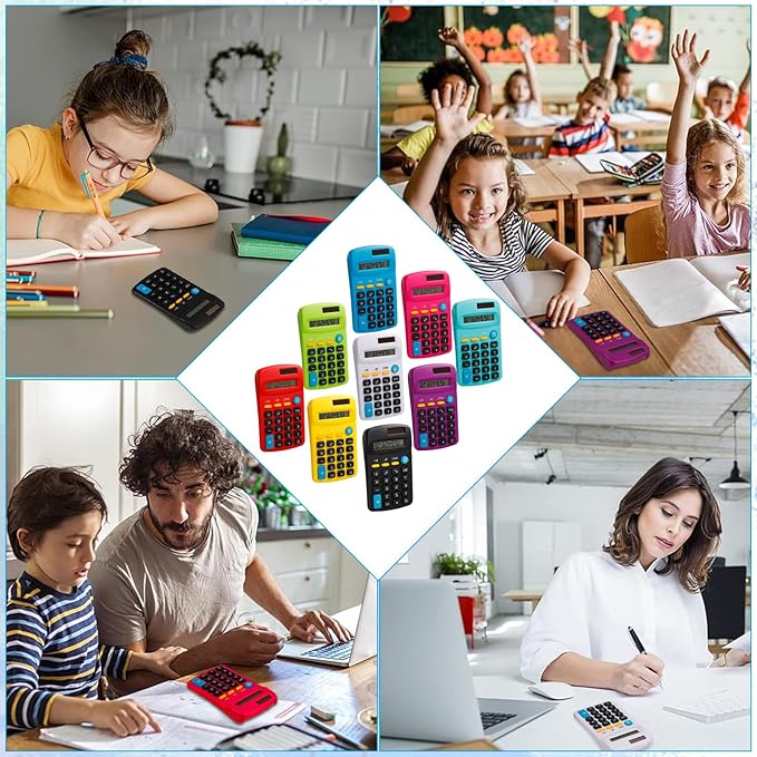 18 Pcs Pocket Calculator,Pocket Size Calculator,8 Digit Display Solar Battery Dual Power Desktop Calculators for Students Kids Home Office(9 Colors)