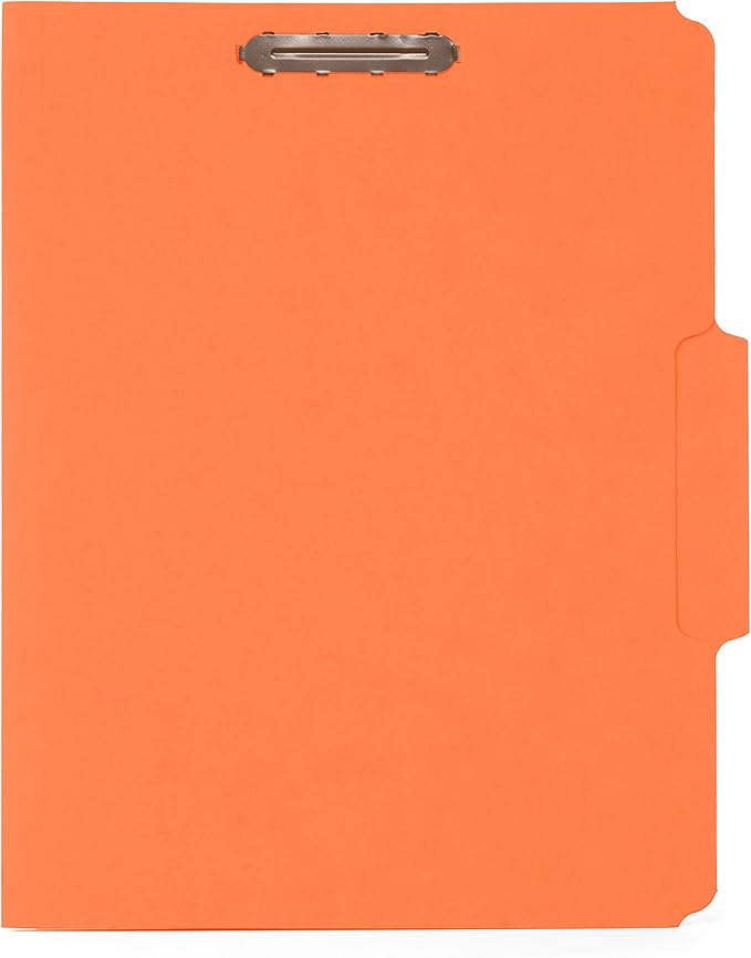 50 Orange Folders with Prongs, Orange File Folders with Fastener - 1/3 Cut Reinforced Assorted Tab - Durable 2 Prongs for Medical Files, Patient, Law Client Files - Letter Size, 50 Pack