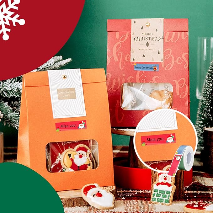 NIIMBOT Thermal Label Stickers (0.55''x1.96'') 130 Sheets/Roll with Christmas Elements, Personalized Refill Tape for D11/D110/D101 Label Makers, Waterproof