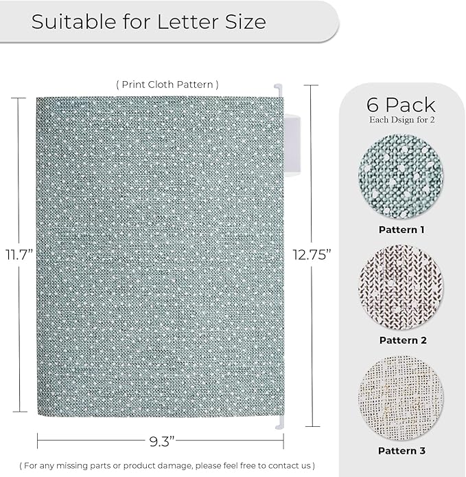 Y YOMA Letter Size - 6 Pack Extra Capacity Hanging File Folders with Pocket Accordion Decorative File Folder Cute Expandable Folder for Office Home with 1/5-Cut Adjustable Tabs, Printing Cloth Pattern