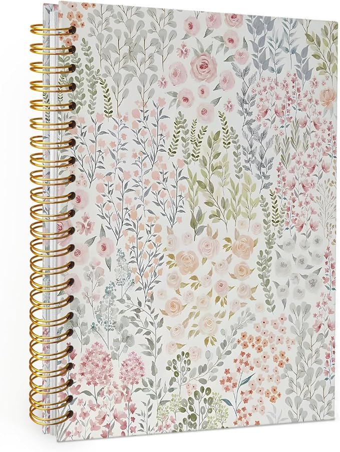 Wheatwin Floral Notebook Journal, Wildflower Cute Hardcover Spiral Notebook for Women, School Notebooks Pastel Pink Journal for Teen Girls 5.5x8.3