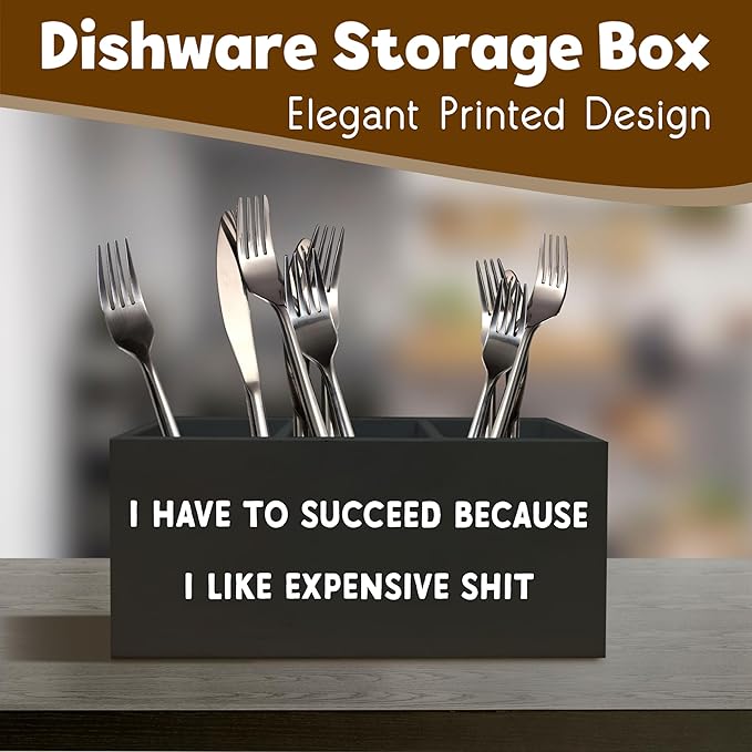 Funny Sign Decor Pen Holder for Desk, Funny Black Office Signs Decor, I Have to Succeed Because I like Expensive Shit, Amusing Decor Office Pen Holder for Women Men Desk Accessories