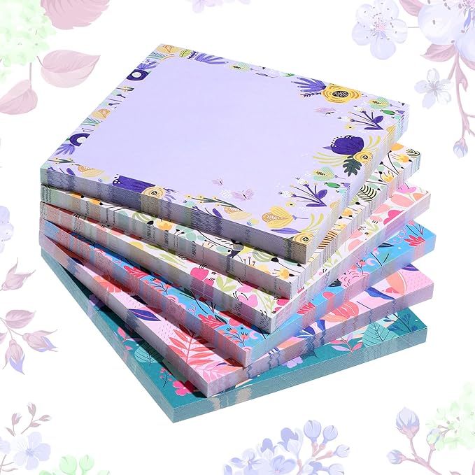 Zonon 12 Pads Cute Flower Sticky Notes 3'' x 3'' Summer Floral Sticky Memo Notes 6 Styles Floral Notepads for School Office Tea Party Gift Birthday Baby Shower Party Favor Notepads Message Reminder