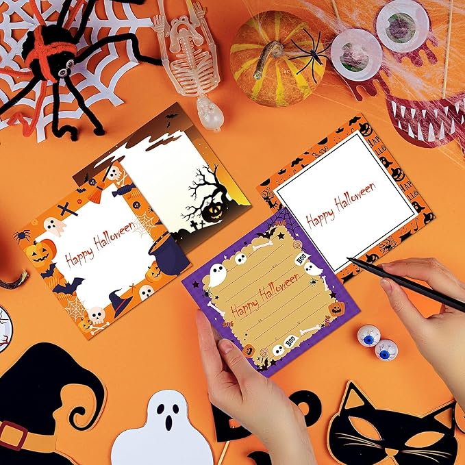 16 Pieces Halloween Sticky Note Self-Adhesive Halloween Note Pads with Spider Pumpkin Bat Eyeball Halloween Memo Notes for Halloween School Office Home Students Teachers Presents 30 Sheets Each