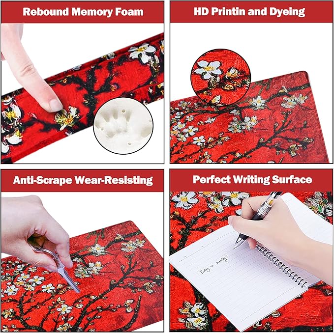 ARTSO Large Gaming Mouse Pad, Keyboard Wrist Rest Pad & Wrist Support Mousepad Set, Stitched Edge, Extended, Non-Slip Base, Memory Foam Desk Mat 4pcs for Office & Home, Red Van Gogh Painting
