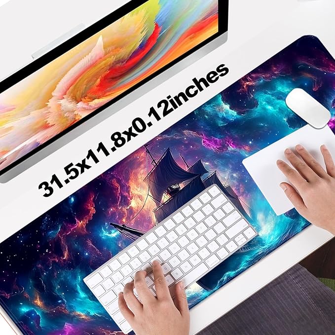 Fantasy Pirate Ship Gaming Desk Mat, Computer Keyboard Large Extended Long Mouse Pad for Office and Home, XL (W01)