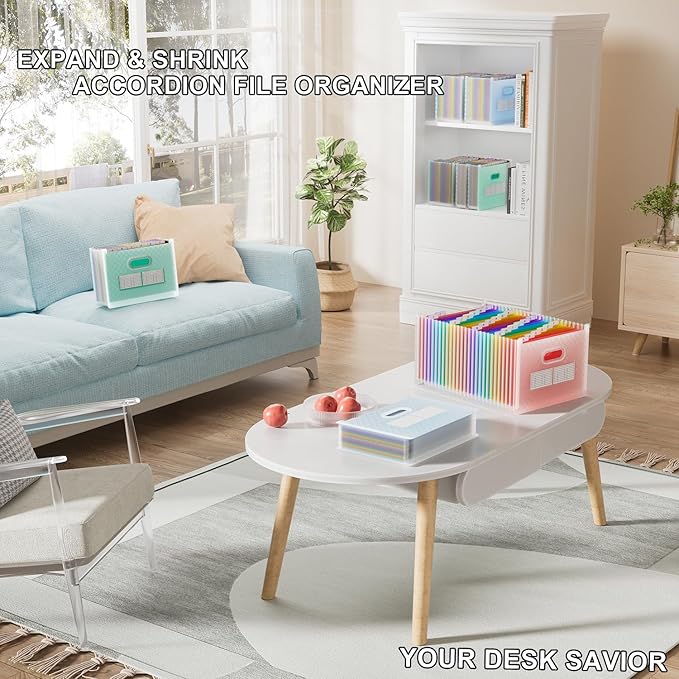 ThinkTex 26 Pockets Expanding File Folder, Upright & Open Top, A-Z Colorful Tabs, Larger Capacity Accordian Folder, Letter/A4 Size for School, Home and Office - Pink