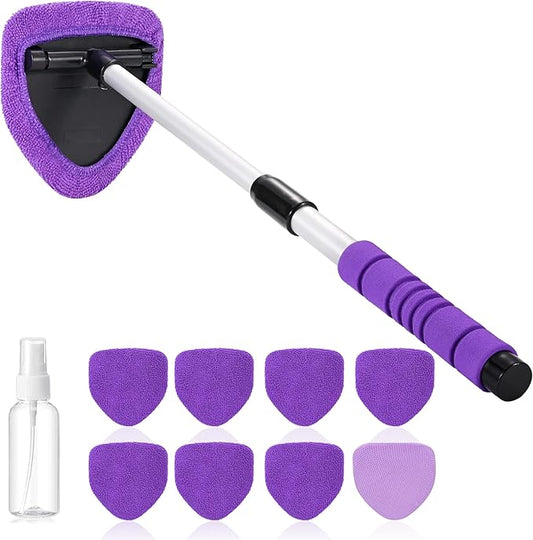Xindell Window Cleaner Tool – 24inch Car Windshield Cleaner with 4 Microfiber Pads Bonnets Extendable