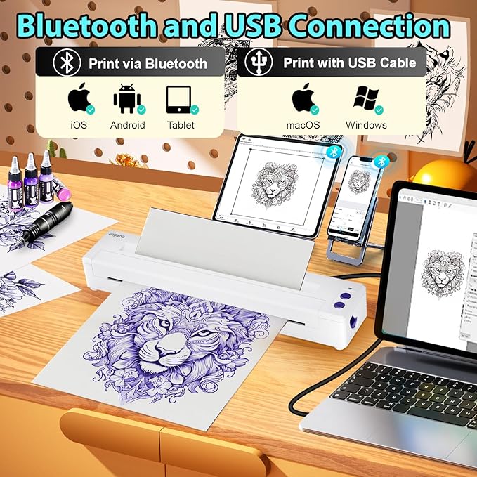 Bagana Wireless Tattoo Stencil Printer, Bluetooth Thermal Temporary Portable Tattoo Transfer Machine Kit Compatible with Smartphone & PC