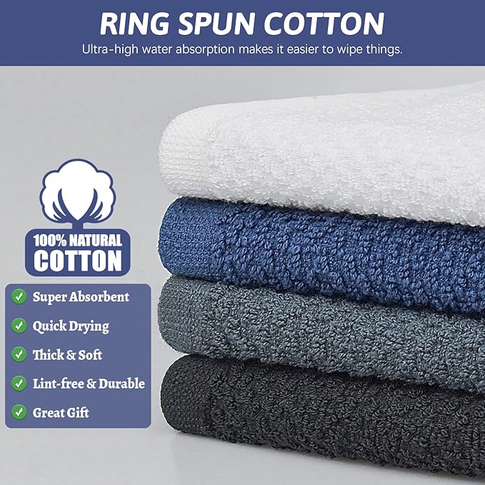 Nialnant 4PCS Cleaning Rags,100% Cotton Terry Dish Rags for Washing Dishes,Quick Drying Dish Cloths,Dish Towels for Kitchen,Navy Blue Plaid-12x12in