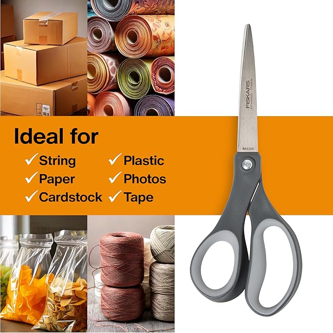 Fiskars 8” Left-Handed Titanium Scissors, SoftGrip Handle for Comfort, Durable Stainless Steel Blades for Home and Office Use