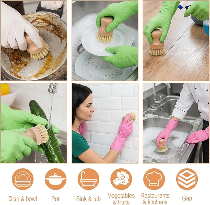 Afcabakila 12 Packs Bamboo Scrub Brush for Dishes, 2 Pcs Natural Dish Brush with Sisal Bristles, Wooden Dish Scrubber for Pots, Pans & Vegetables, Eco-Friendly Kitchen Cleaning Tools