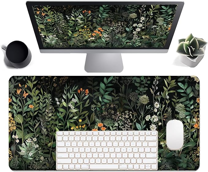 Floral Large Desk Mat 31.5 x 15.7 inch, Waterproof Extended Gaming Mousepad XXL, Aesthetic Flowers Desktop Mat, Non-Slip Keyboard and Laptop Pad, Computer Writing Mat for Home Office Accessories