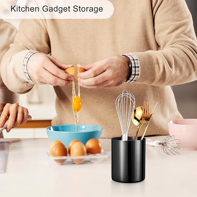 Black Pencil Holder for Desk, Stainless Steel Pencil Cup, Pen Holder Cup, Pen Pot, Vases Flower Pot, Makeup Brush Holder, Desktop Accessory Stationery Organizer