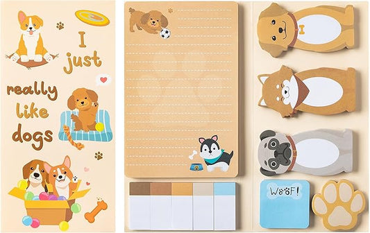 Xqumoi I Just Really Like Dogs Sticky Notes Set, 550 Sheets, Cute Cartoon Puppy Self-Stick Notes Pads Animal Divider Tabs Bundle Writing Memo Pads Back to School Office Supplies Small Gift
