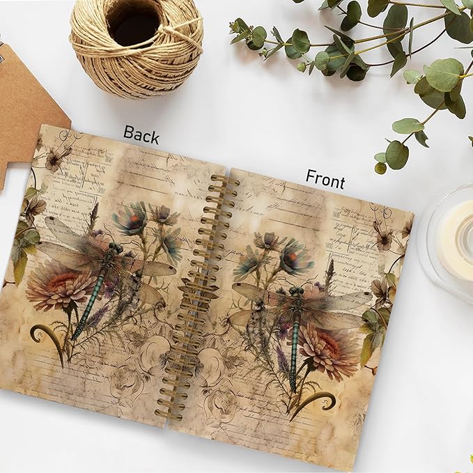 Vintage Dragonfly Spiral Notebook, Spring Dragon Fly Journal Notebook,Dragonfly Floral Notebooks for School Work, Dragonfly Gifts for Women, Dragonfly Office Supplies Gifts for Women Men,5.5x8.3